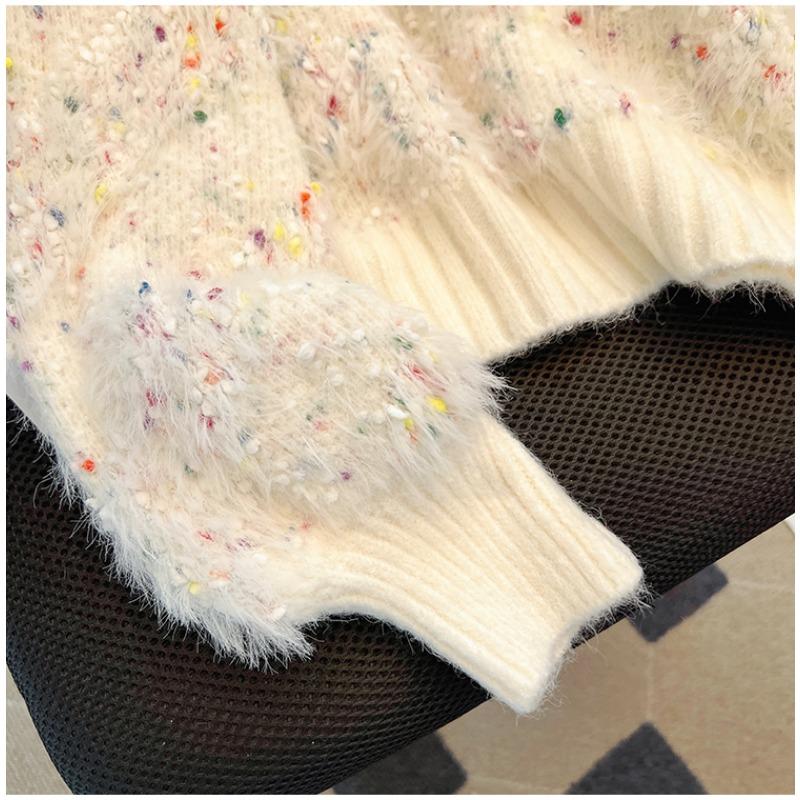 Gemütlicher und schicker bunter Polka-Dot-Pullover mit V-Ausschnitt, perfekt für den Frühling