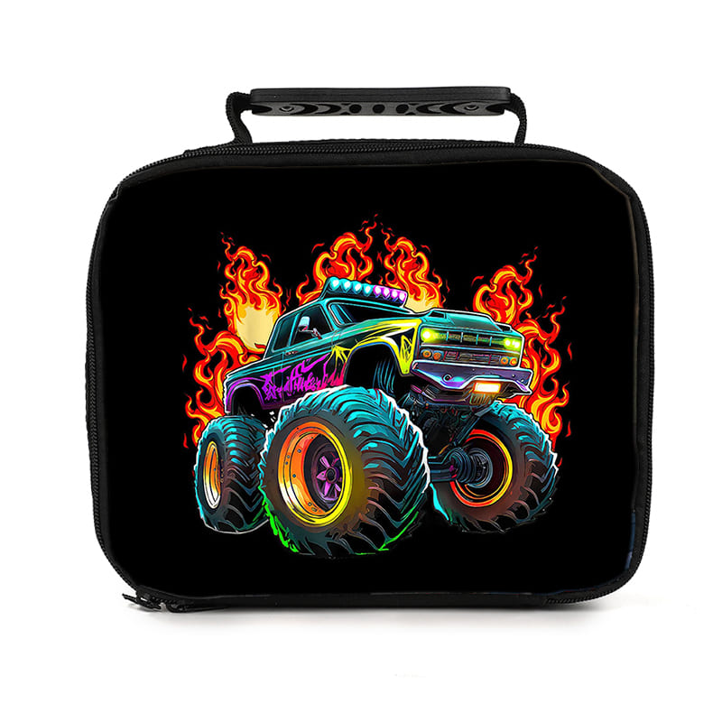 Burning Truck Pattern Handheld Lunch Bag for Boy and Girls Best Gifts 2D Cartoon School Bento Outdoor Picnic Bag for Children