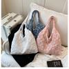 Korean Style Textured Floral Cotton Tote Bag, Large Capacity Open Top Shoulder Handbag, Minimalist Summer Daily Commute Bag