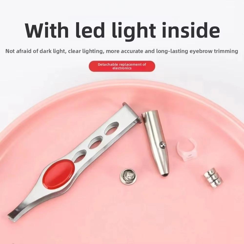 Stainless Steel LED Eyebrow Tweezers Angle Mouth with Light Eyebrow Trimming Clip Removal Slanted Eyebrow Tweezer Makeup Tool