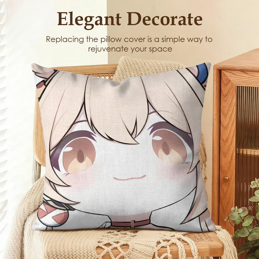 Yoimiya Cute Genshin Impact Cushion Cover Natural Linen Organic Fabric Double-Sided Printing Sofa Home Decor Gift Pillow Case
