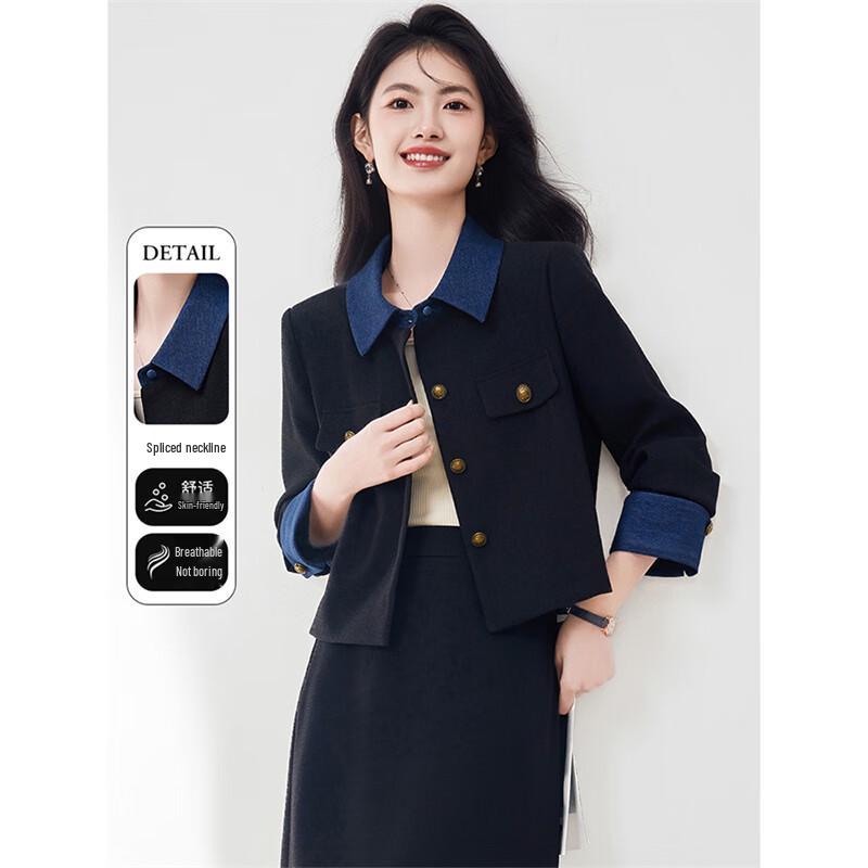 

Женская короткая куртка пэчворк с цветными блоками и лацканами XL