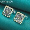 925 Sterling Silver Square Flower Stud Earrings For Women Party Fashion Jewelry