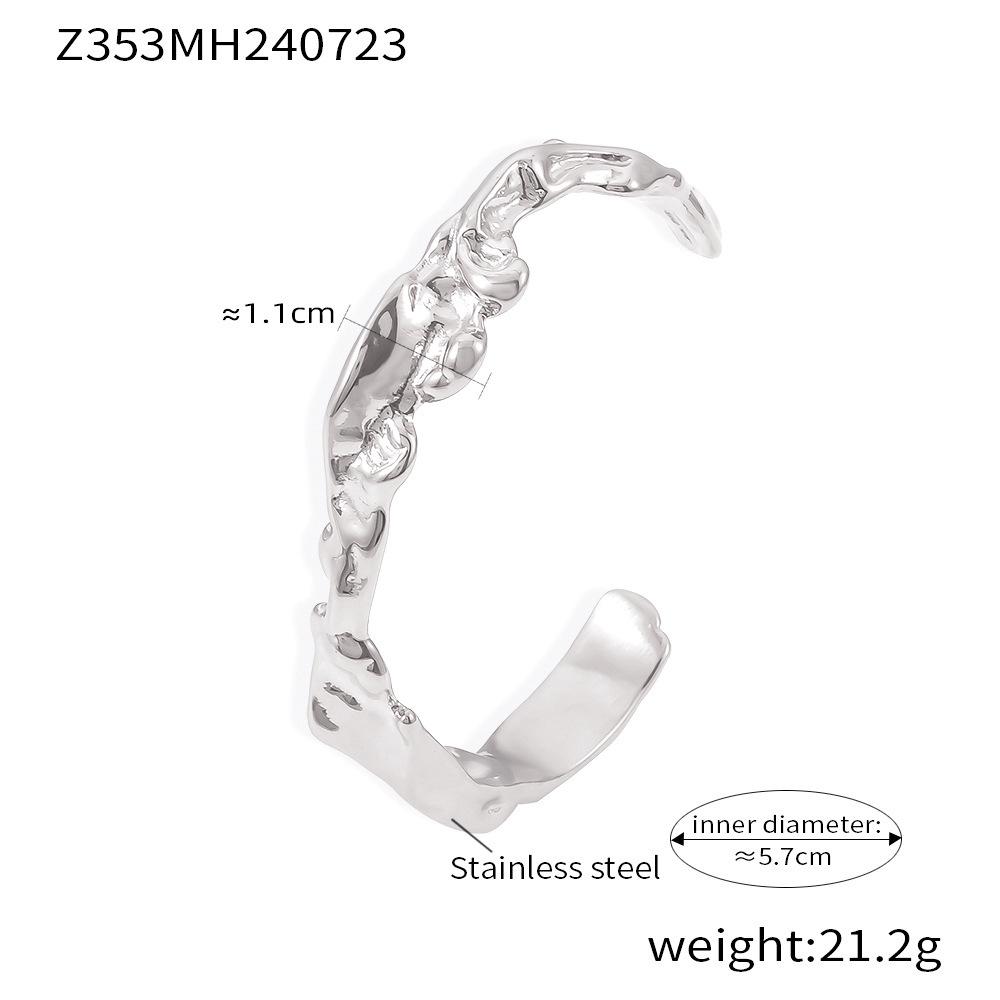 18K Gold-Plated Hammered Wave Open Bracelet for Women