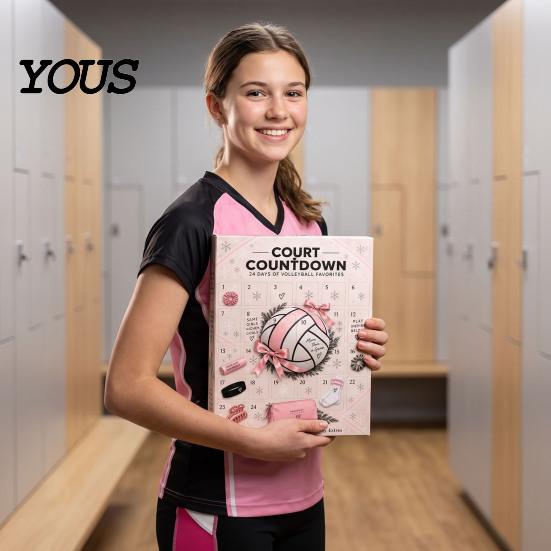 Calendario dell'Avvento per Ragazze con Gioielli e Cancelleria da Pallavolo, Scatola Countdown di 24 Giorni con Accessori Sportivi, Regali di Compleanno per Giocatori con Elastici per Capelli e Ciondoli