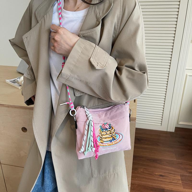 Summer Summer Niche Nylon Canvas Bag Women's Fashion Embroidery Small Square Bag Crossbody Bag Mobile Phone Bag