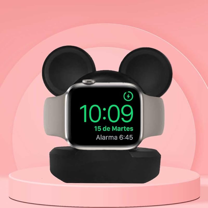 Cute Mouse Charger Stand for Apple Watch, Silicone Desk Stand Holder for iWatch, Charging Station Dock Holder Compatible with All Apple Watch Series W-Black Mouse