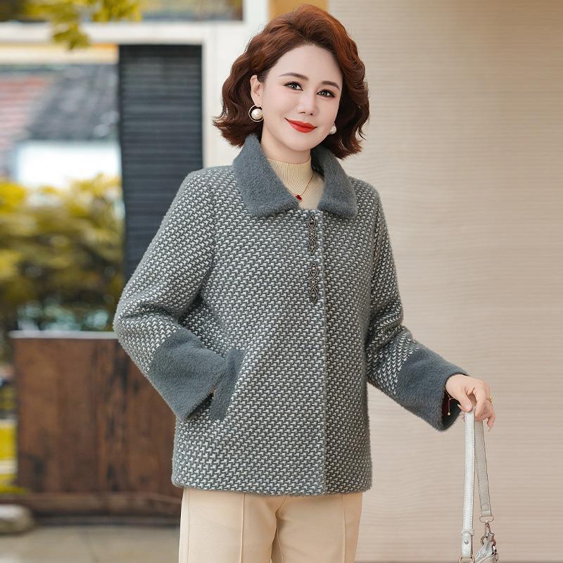 Fashion Mother Autumn and Winter New Plush Woolen Coat Middle Old Woman Winter Thickened Warm Woolen Coat