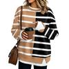 Trendy Women's Casual Loose Fit Long Sleeve Two Piece Striped Sweatshirt Pullover Top