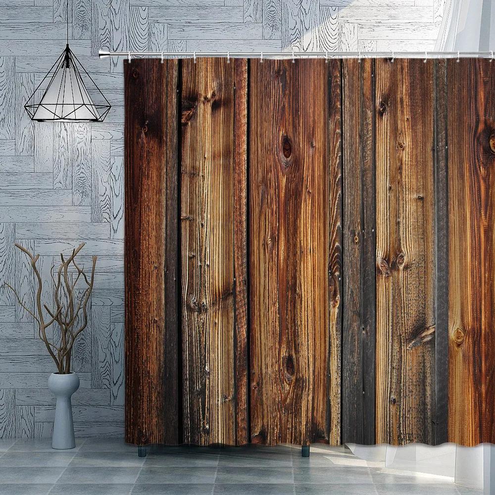 Old Wooden Door Shower Curtain Farm Barn Door Rural FarmHouse Decoration Polyester Fabric Bath Curtain Bathroom Accessories Set