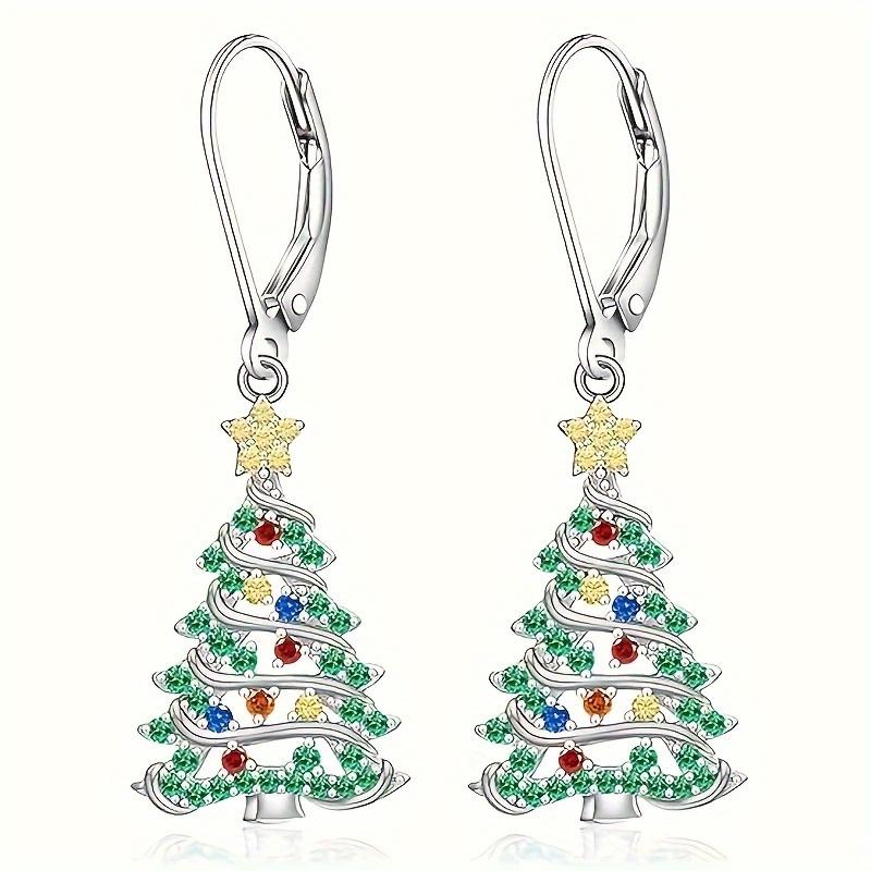 One Pair of Women's Fashion Dangle Earrings with Exquisite Synthetic Synthetic Zirconia Colorful Christmas Tree Pendant, Party Jewelry Gift for Ladies