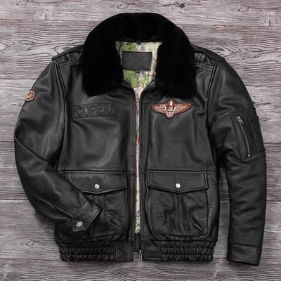 Chinesische Größe Vintage Echtes Rindsleder Männer Lederjacke Fliegerjacken Mann Wintermantel Warmer natürlicher Pelzkragen