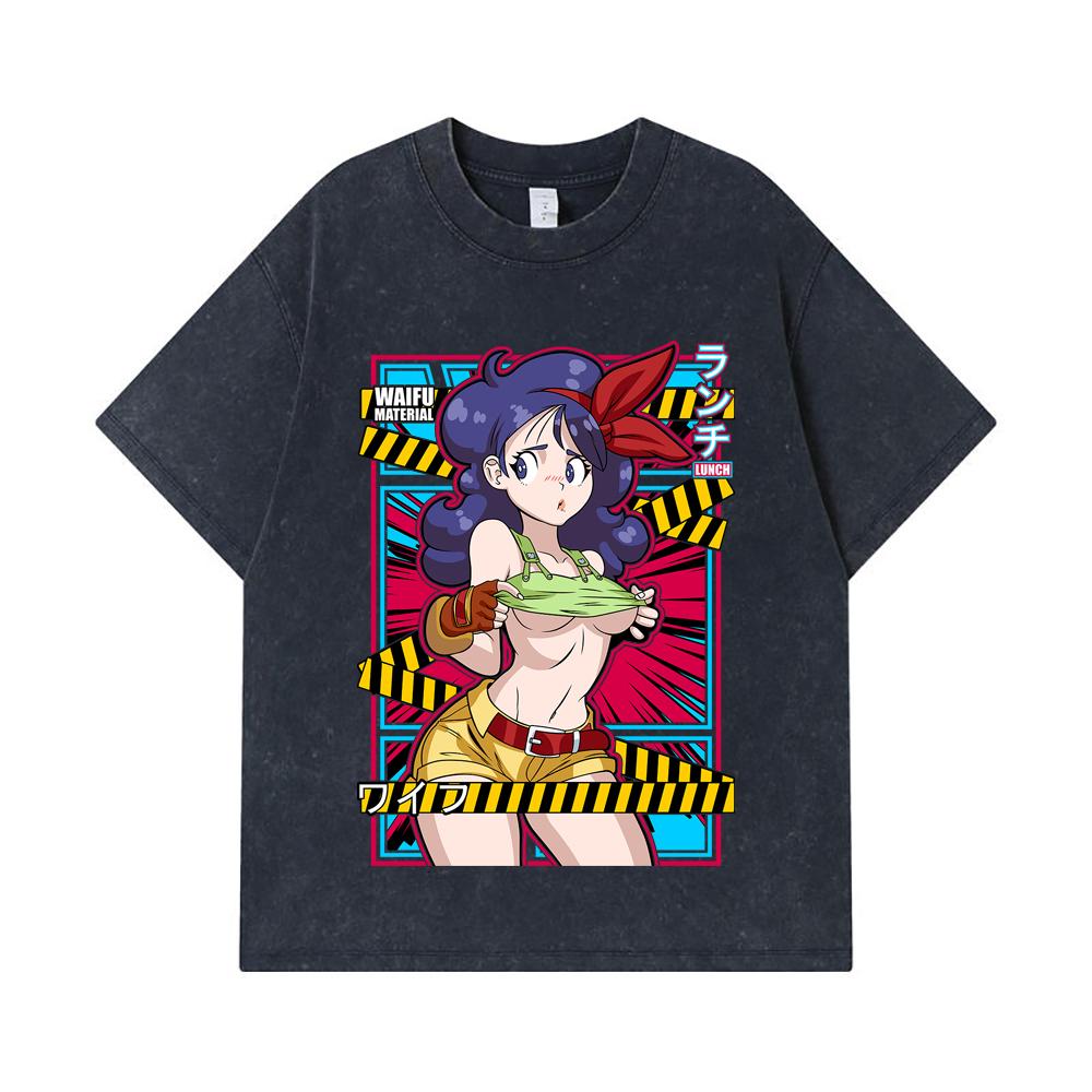 275 GSM Washed T-shirts 100% Cotton Dragon Ball V44 Lunch Waifu Print Unisex Heavy Cotton T Shirt