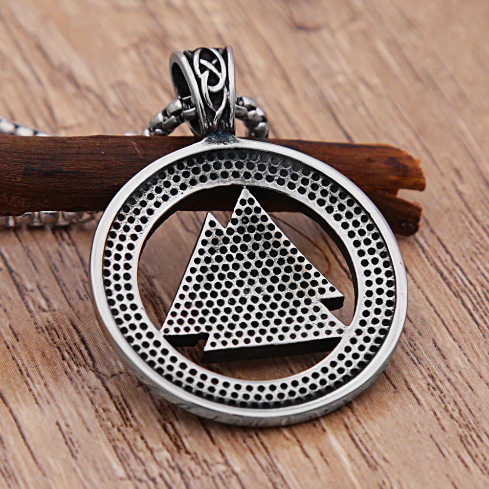 Vintage Stainless Steel Valknut Pendant Necklace Nordic Odin Viking Rune Necklace Men Fashion Biker Amulet Viking Jewelry Gift