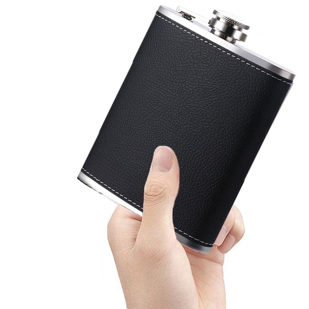 Portable 8 Oz Leather Texture Hip Flask with Funnel and Cups Leakproof Flagon Stainless Steel Thickened Whiskey Flasks Travel
