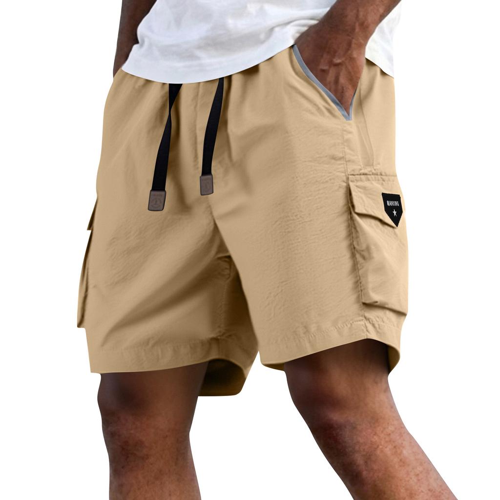 Men's Summer Quick Dry Cargo Shorts Multi Pocket Outdoor Fitness Running Shorts with Elastic Waistband and Adjustable Drawstring for Active Use