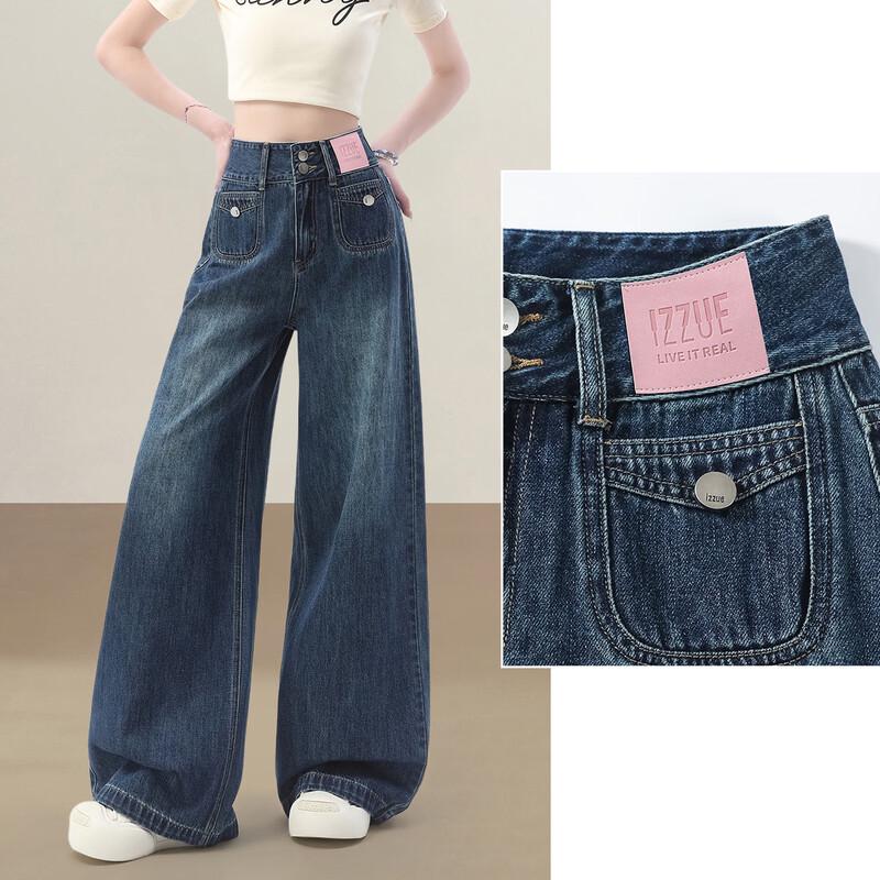 Izzue IT Retro High-Waist Weite Schlagjeans mit zwei Knöpfen