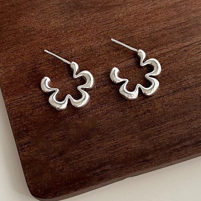 

Полые Геометрические Серьги с Большим Цветком, Гладкие, Ювелирные Изделия белый/серебряный