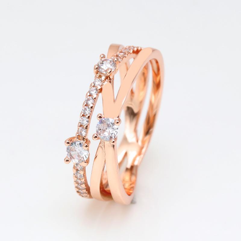 Pan Jia Rose Gold-Plated Sparkling Intertwined Three-Ring Set - European and American Fashion Surprise Gift 50