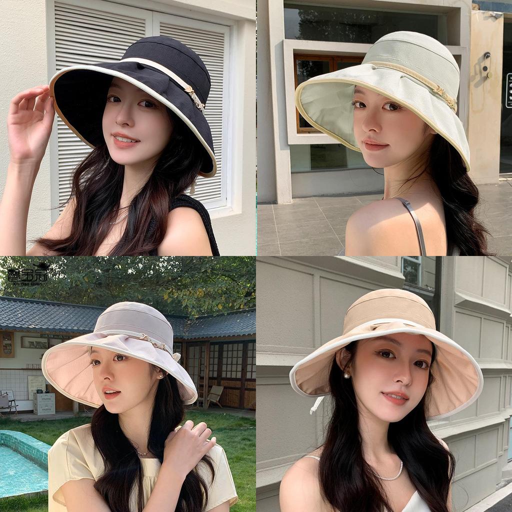 Summer Sun Protection Bucket Hat With Wide Brim For Women Outdoor Casual Fashion