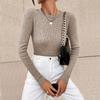 Damenmode Rundhals Enges T-Shirt Langarm Pullover Farbe Oberteil