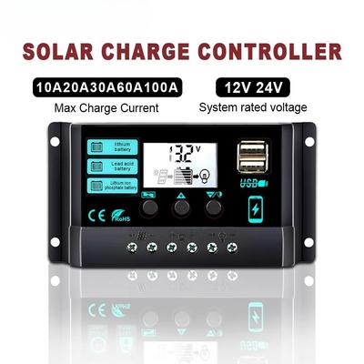 LCD Accessories Solar Charge Controller 12V/24V PWM 10A-100A with Adjustable LCD Display Timer Setting Regulator Screen Timer
