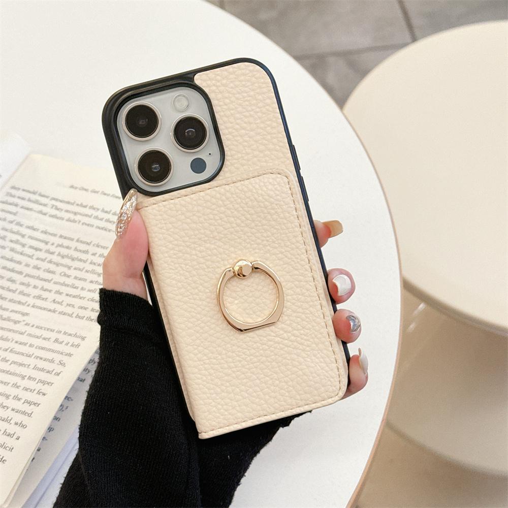 Ring Holder Flip Wallet Case For iPhone 11 12 13 14 15 Pro Max X Xs Max 13 Mini Litchi Leather Card Slot Soft Candy Color Cover