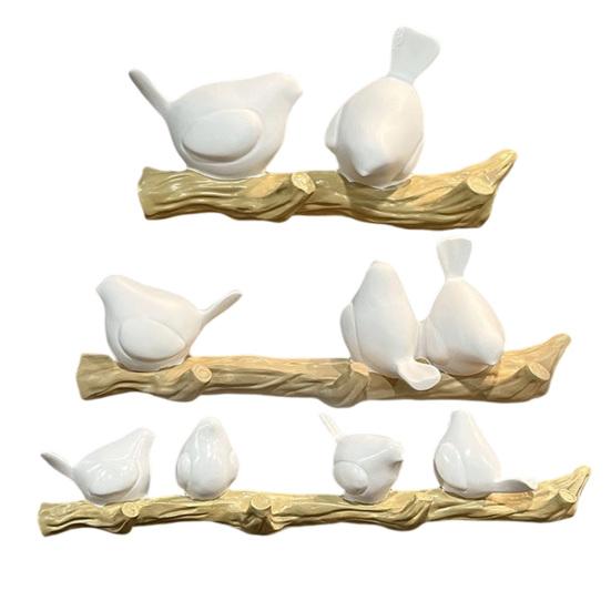 Resin Birds Wall Hook Decorative Birds on Tree Branch Coat Hook Farmhouse Wall Mounted Hanger for Entryway Coats Hats Keys Towels