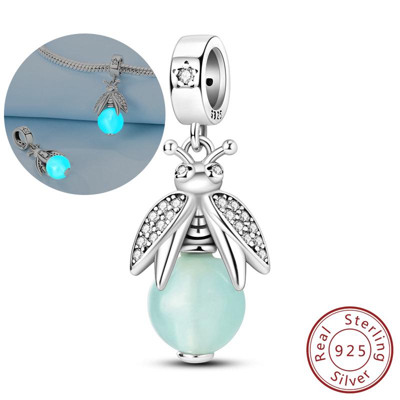 Real Copper Charms Luminous Firefly Butterfly Sunflower Pink Beads Fit Original Bracelet Women Birthday Diy Jewelry