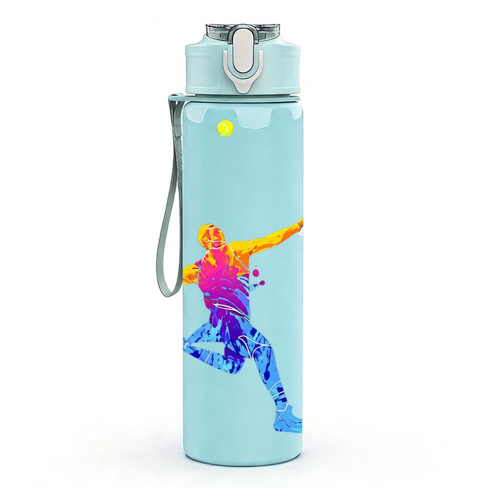 1PC Tennis Player Splash Silhouette 750ml Color Plastic Water Bottle Leakproof Flip Straw Lid For Sports Office Home Use