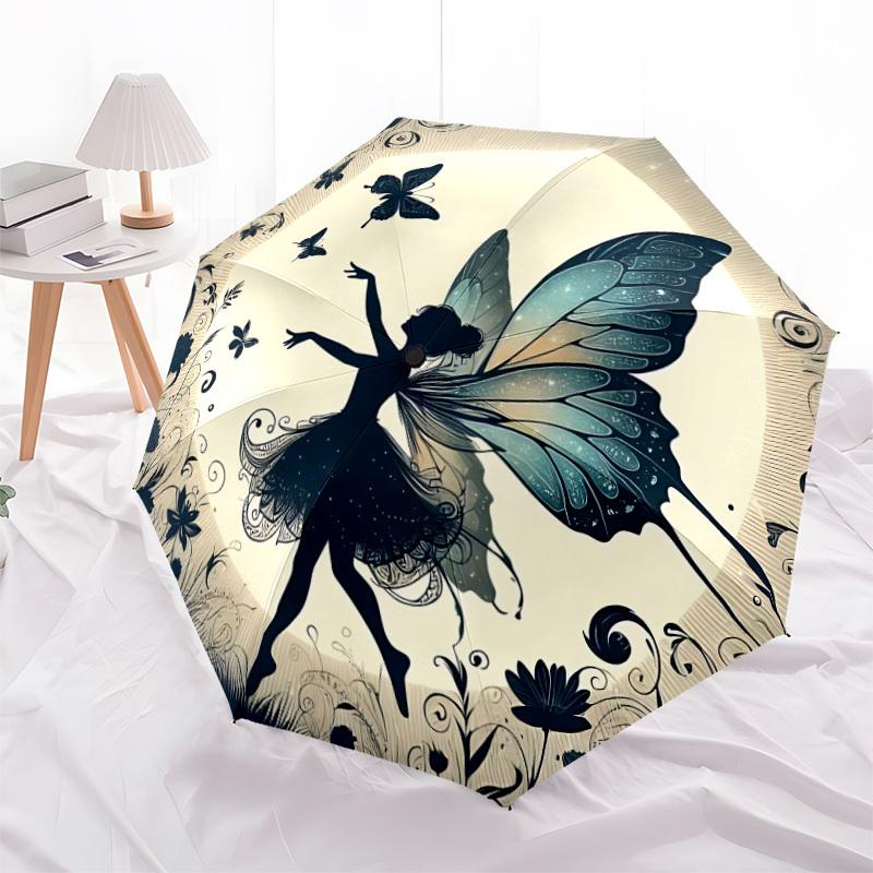 1pc Fairy Butterfly Automatic Open/Close Umbrella Compact Folding Umbrella, All-Season Portable Umbrella for Women/Men130