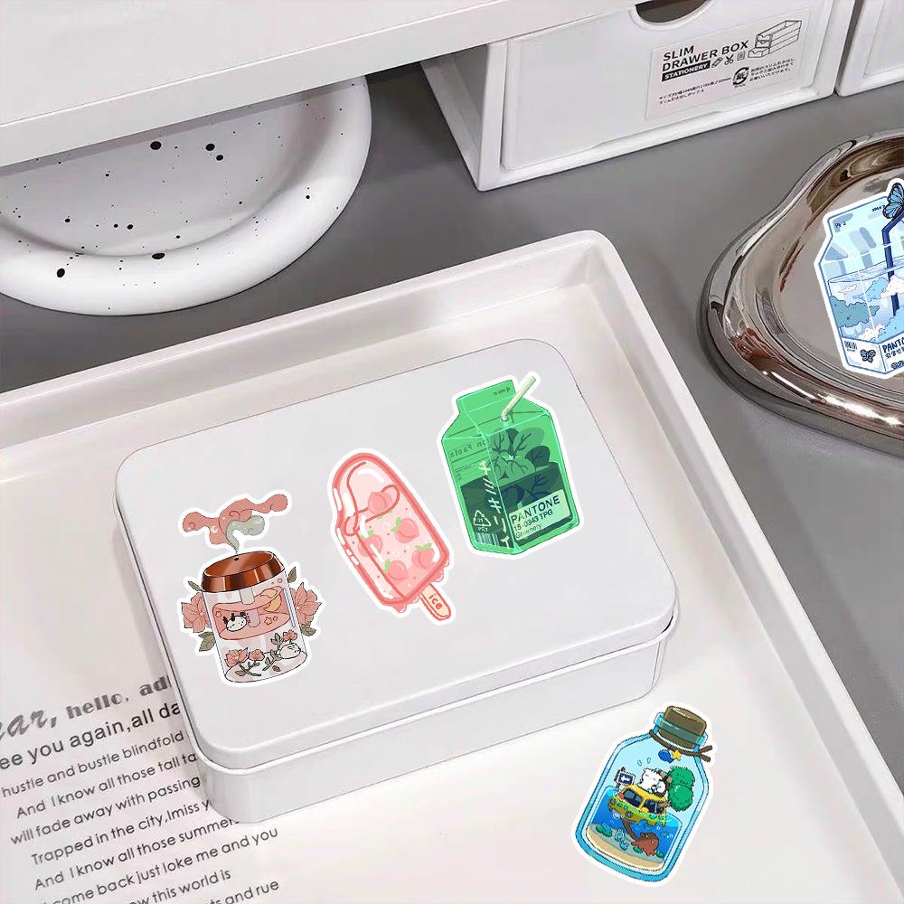40pcs Cartoon Milk Tea Cup Cartoon Graffiti Stickers DIY Phone Guitar Laptop Notebook Suitcase Cup Waterproof Sticker Kids Toys