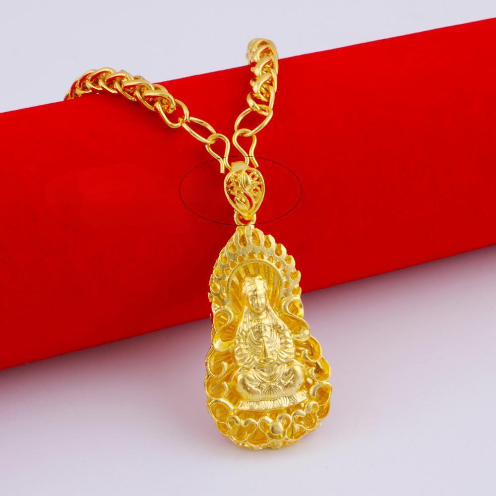 Men's Gold-plated Large Tag Necklace, Flame Square Dragon Brand, Guanyin Maitreya Buddha Pendant Necklace.