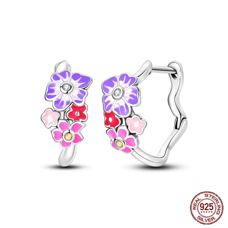 New 925 Sterling Silver Hope Rainbow Flower Earrings For Women Sparkling Colored Zircon Star Koi Earrings Party Jewelry