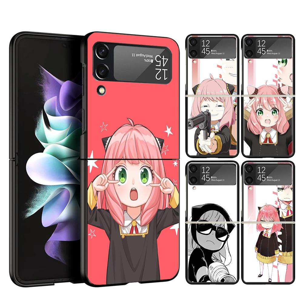 Spy Family Anya Cute Case Phone Cover for Samsung Galaxy Z Flip 7 6 5 4 3 5G ZFlip7 ZFlip6 ZFlip5 ZFlip4 ZFlip3 Black Fundas Gal