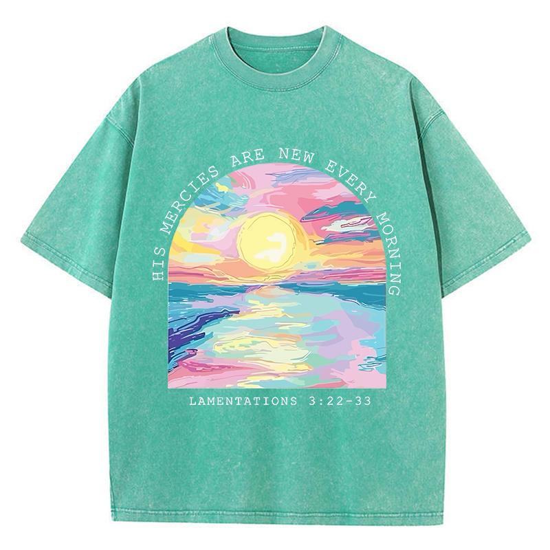His Mercies Are New Every Morning Printed Washed TShirt Women Cotton Tops Street Distressed ONeck T Shirt Summer Woman Clothes