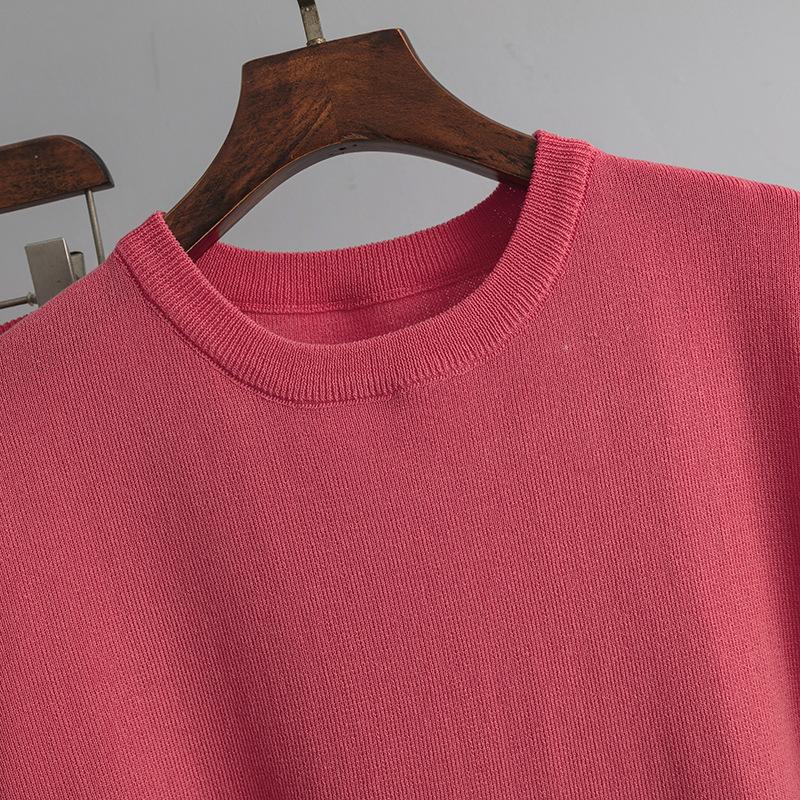 HNXC Fashion Set A Stylish Contrasting Color Split Short-sleeved Knitted Sweater+ High-waisted, Slimming Wide-leg Pants and Long Pants Two-piece Set