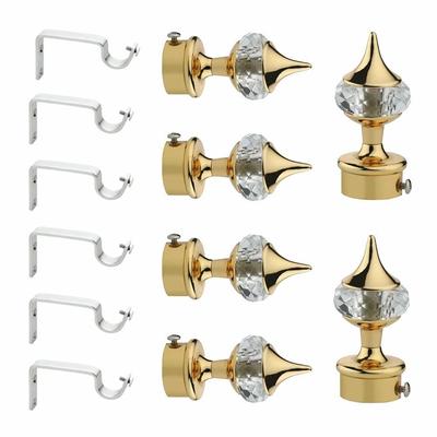 Pair of 3 Aluminum Single Diamond Curtain Brackets Parda Holders with Support Fittings 1 Inch Rod Pocket Finials Designer Door and Window