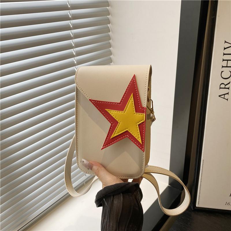 2025 new simple five-pointed star versatile solid color background mobile phone bag messenger bag Internet celebrity cartoon square bag
