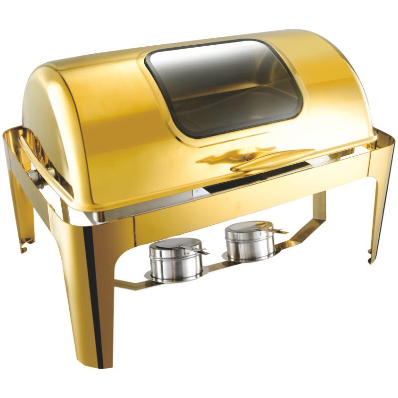 Gold-Plated Stainless Steel Chafing Dish with Glass Lid