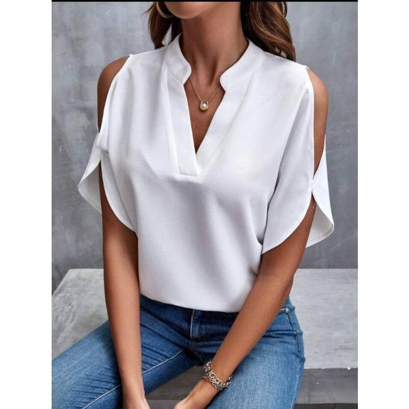 

Women s New V-Neck Temperament Fashion Off-Shoulder Sleeve Women s Top S белый
