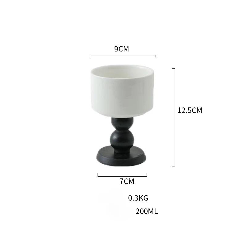 French Vintage Dessert Ice Cream Ceramic Goblet High-legged Retro Wooden Handle Tea Fruit Saucer Pudding Cup Candle Holder