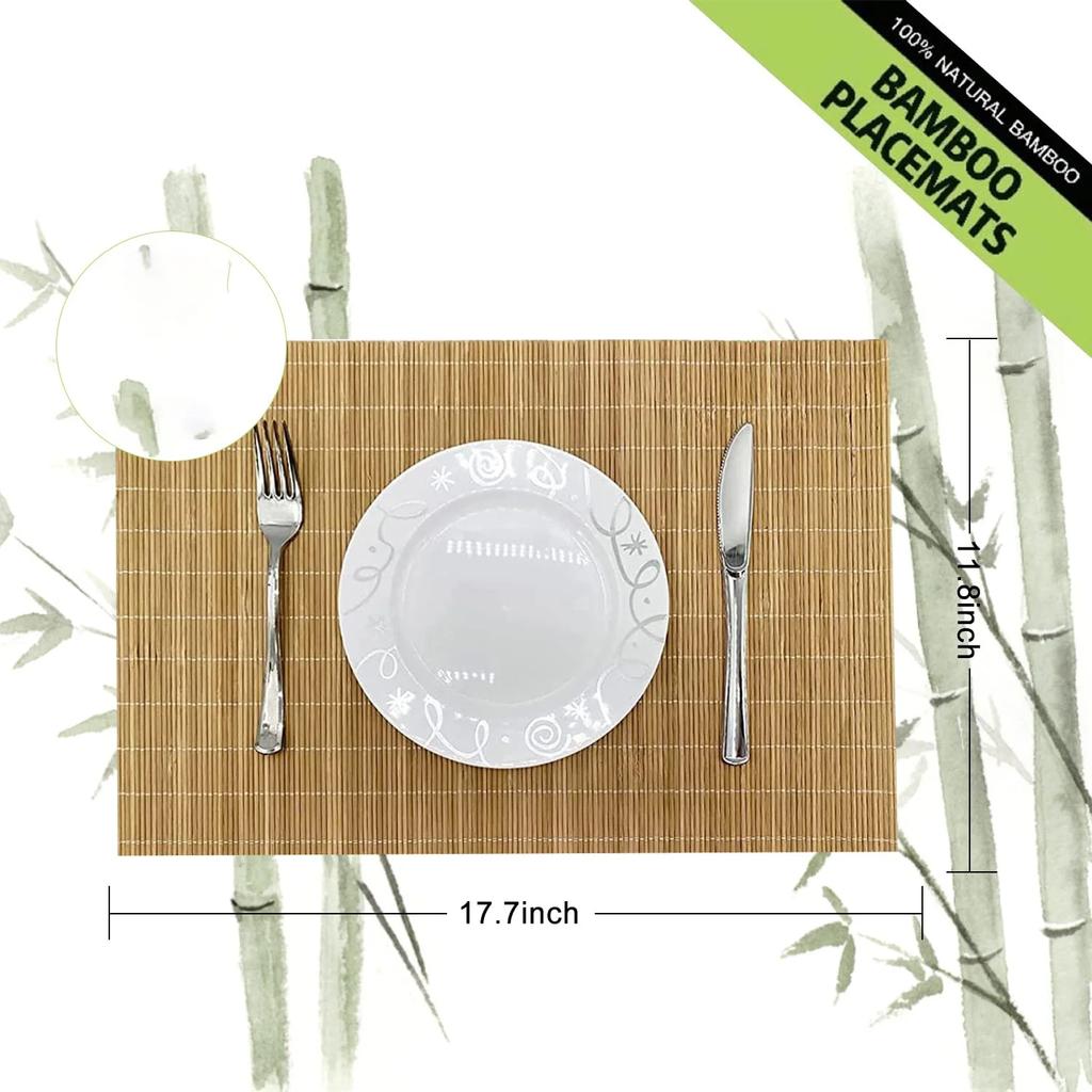 Set of 1 Bamboo Placemats Sushi Rolling Mat Japanese Style Natural Anti-Slip,Washable Heat-Resistant Table Mats for Dining Table