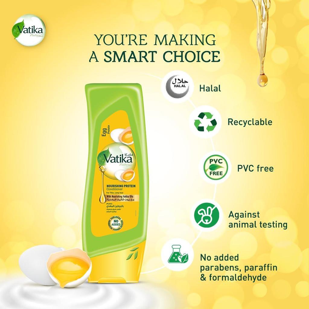 Hair Conditioner with Egg Proteins Vatika Dabur UAE | Daily Moisturizing Conditioner | For Strong, Healthy & Shiny Hair