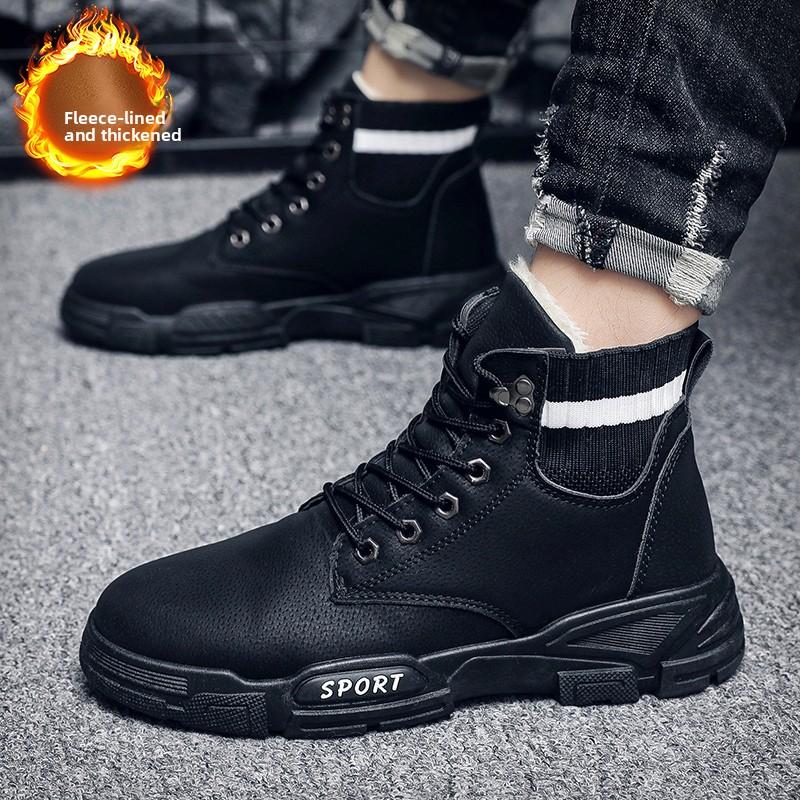 Men's Velvet High Top Boots Are Warm Fashionable Versatile Trendy Lightweight Men's Outdoor Travel Shoes