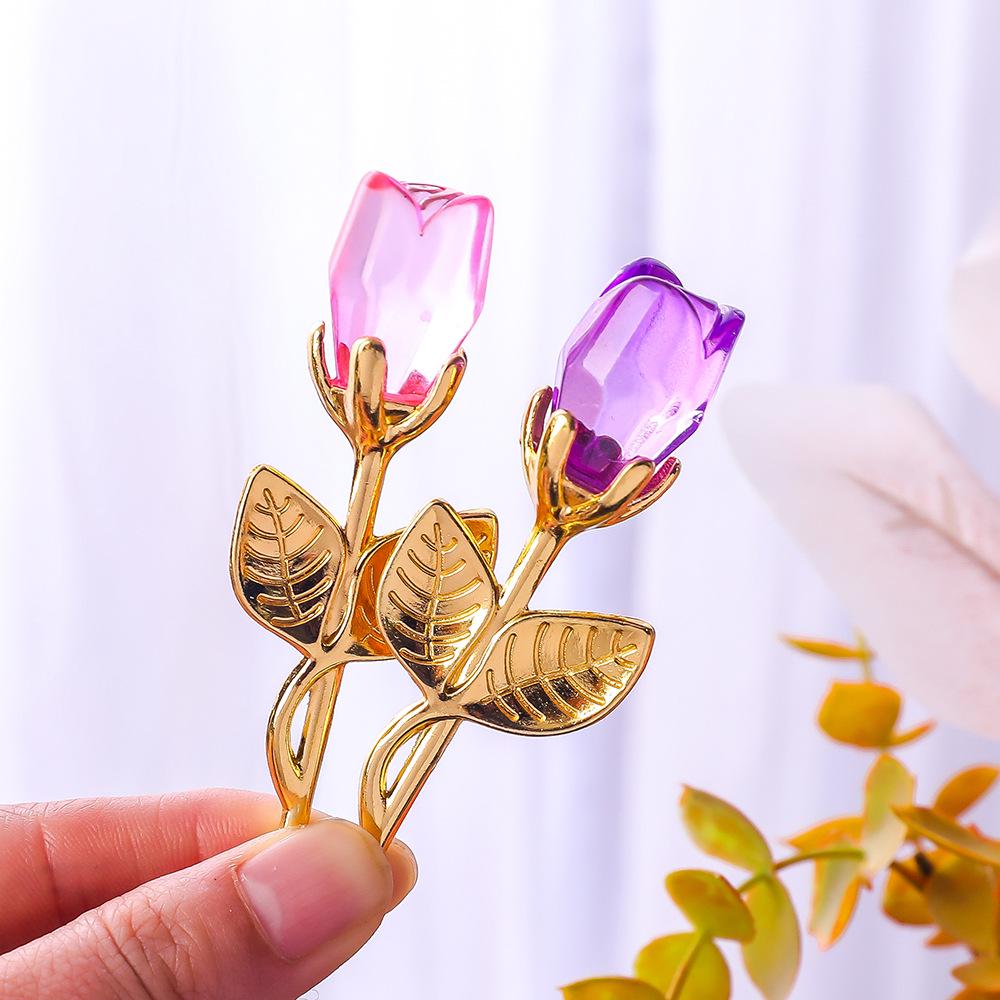 Crystal and Metal Rose Ornaments for Weddings and Valentine's Day Gifts