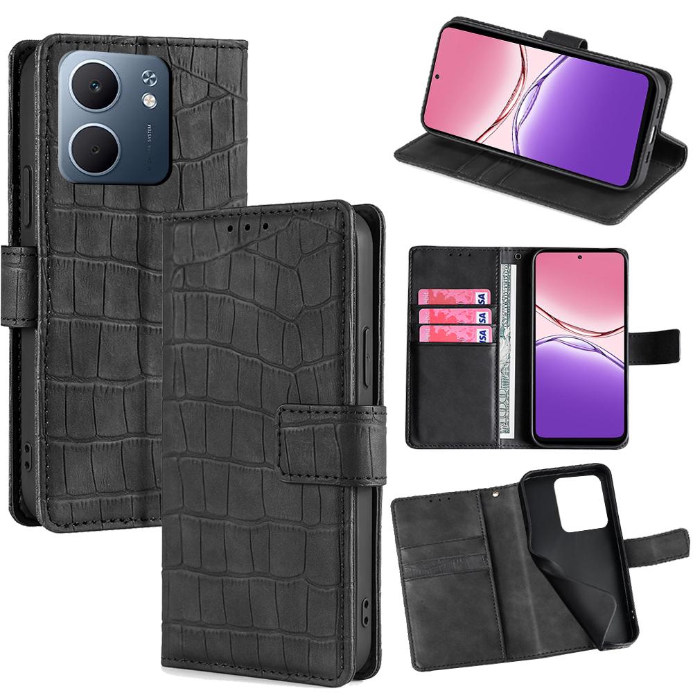 

For Oppo A5x 5G Case Crocodile Texture PU Leather Phone Cover Black
