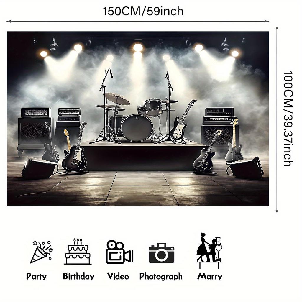 2D Banner 1 Piece, Rock Band Stage Party Background - Dynamic Concert Theme Decoration, Festive Atmosphere Design