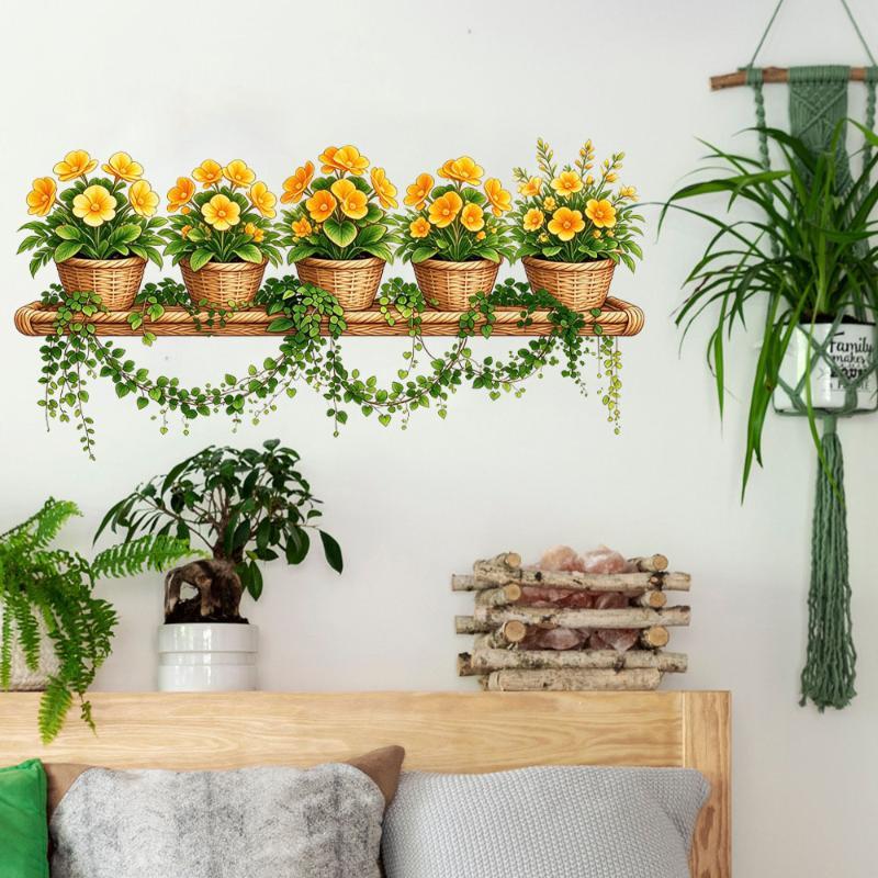 Potted Flower Wicker Shelf Vine Wall Sticker Waterproof Self Adhesive Removable for Glass Tile Furniture Decoration