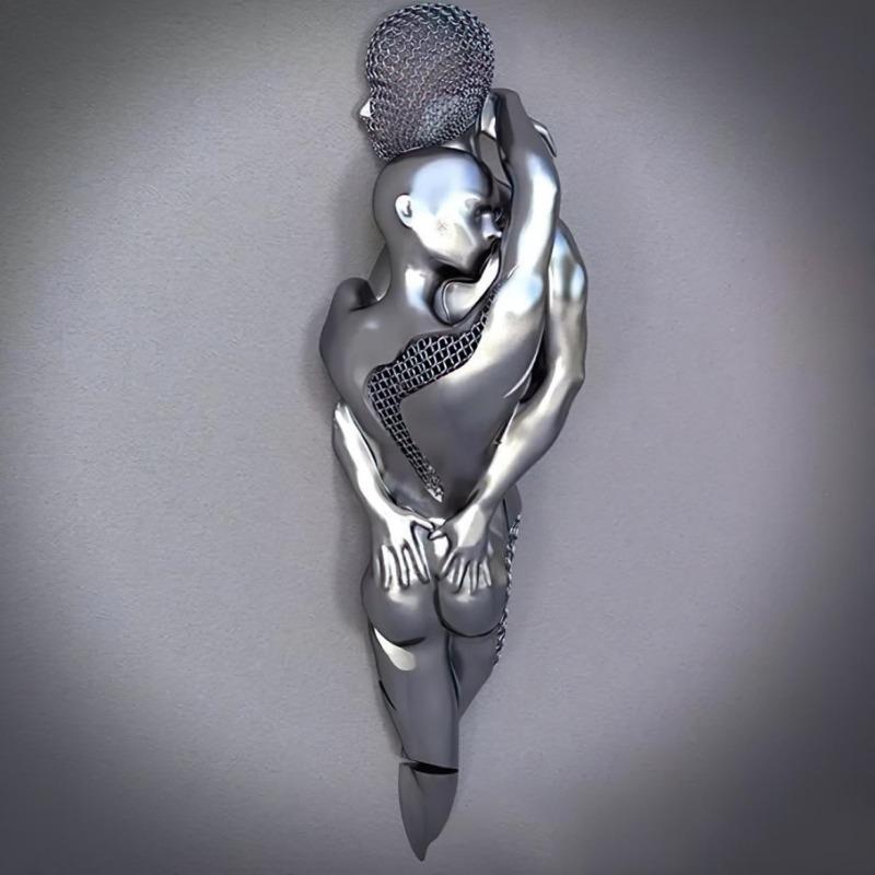 Zlatá kovová figúrka socha objíma umelecký plagát, bytová dekorácia s vysokým rozlíšením, maľba na sprej, bezrámové plátno, maľba na jadro